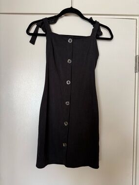 Blue Blush Black Button-Front Tie-Strap Mini Dress